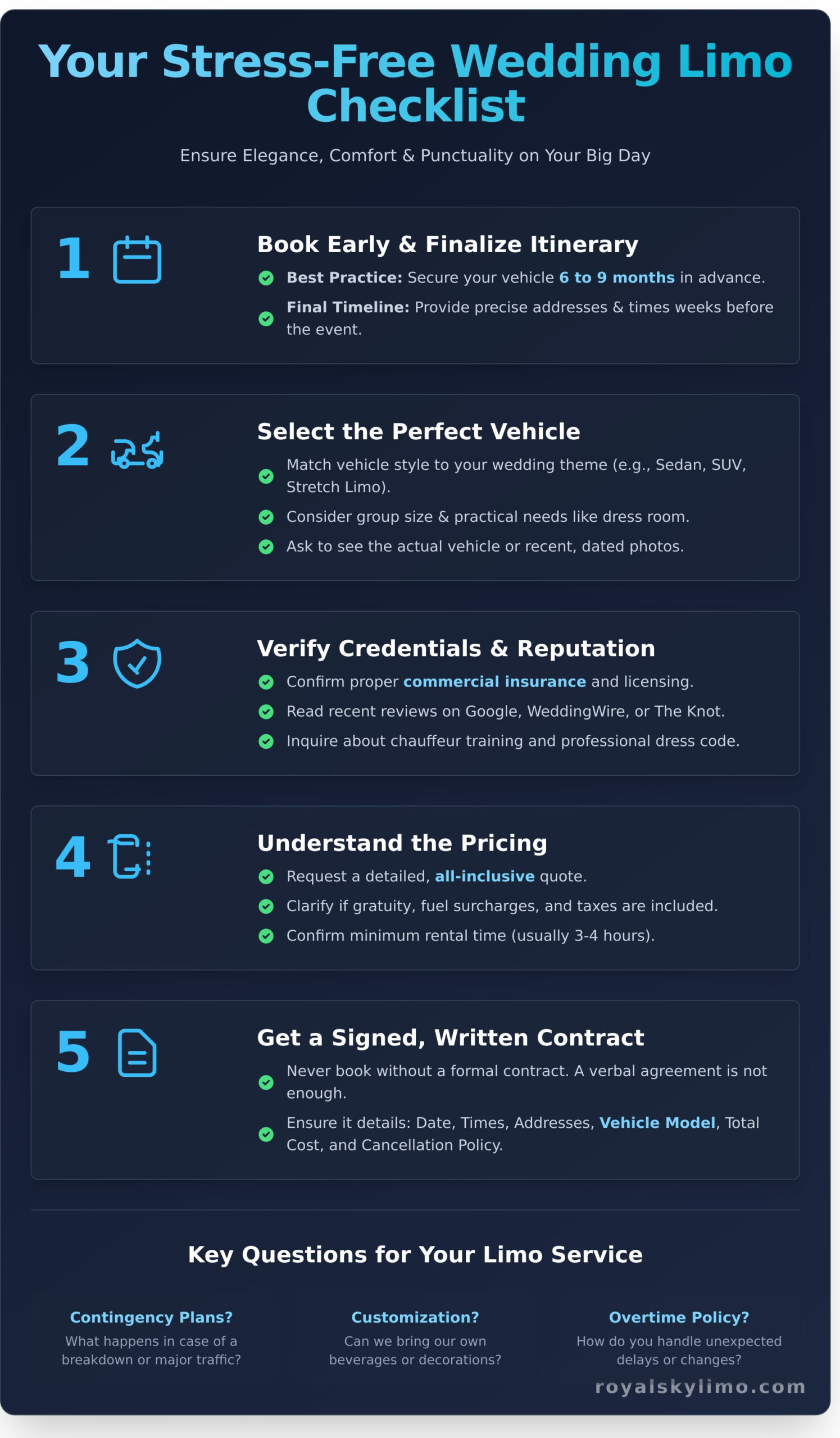 5 Essential Tips for Booking Your Wedding Limousine Service - Infographic